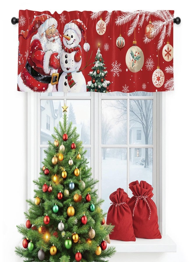 JRLCTECH Christmas Valance Curtain for Kitchen, Christmas Decorations Window Valance Curtains, Snowman Curtain Drapes for Living Room Bedroom 54x18 in, Rod Pocket Window Treatment - Image 1